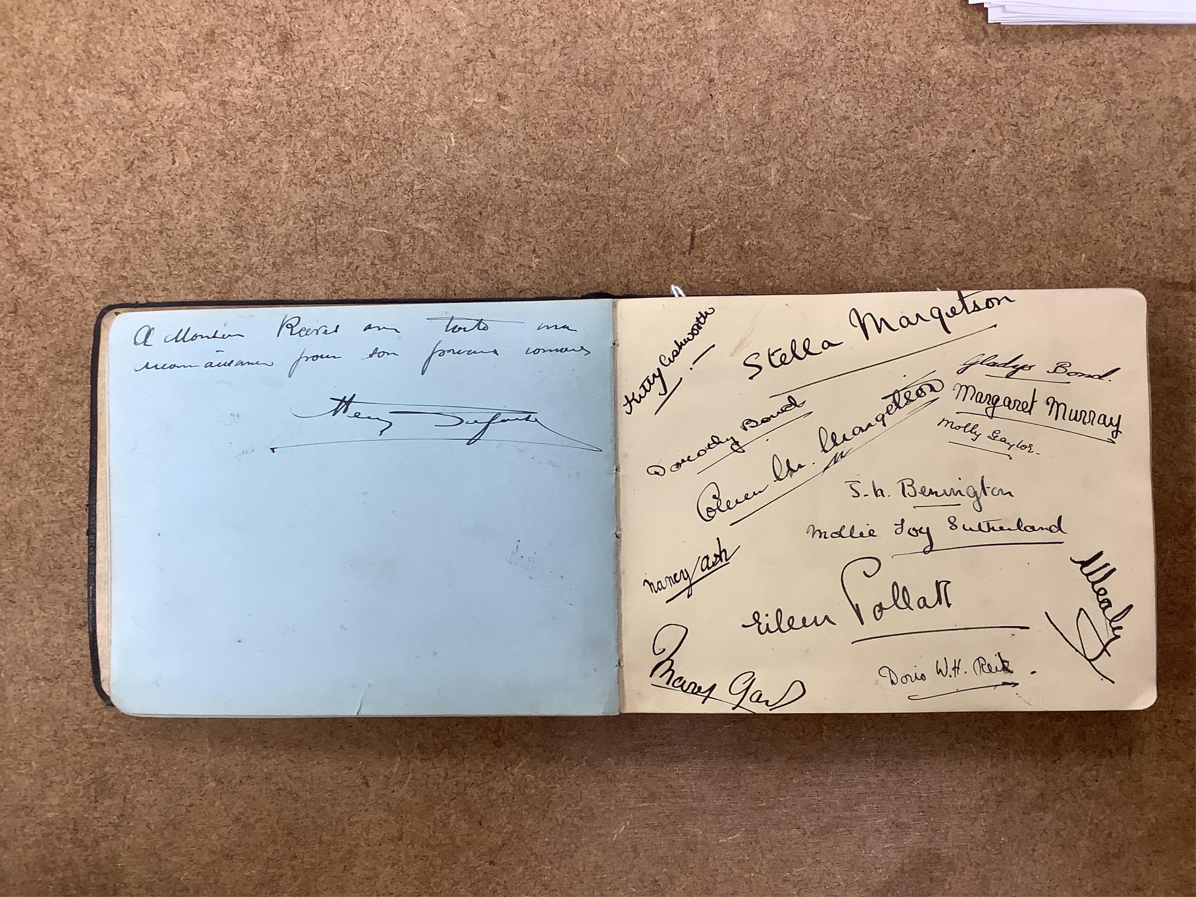 A mid 1920s autograph album containing signatures from the world of classical music, collected by Joan Wynn Reeves, daughter of the violinist and conductor Herbert Wynn Reeves, including a hand written letter from Sir Ed